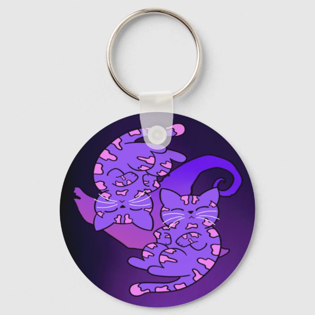 Llavero Gemini Purple Gemini Retro Neon Kittens personaliz (Anverso)