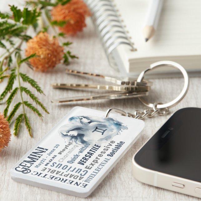 Llavero Gemini Twins Traits Zodiac Rótulo Fecha de nacimie (Frente Derecha)