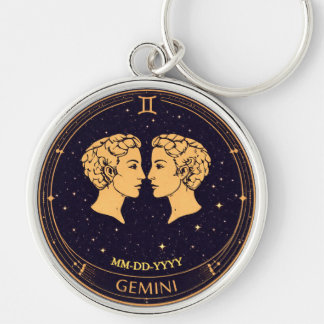 Llavero Gemini Zodiac Keychain with Birth Date