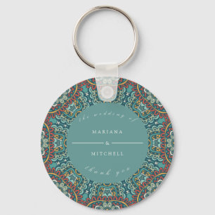 Llavero Génesis romántica Mandala azul suave gris y rojo