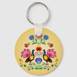 Llavero Gente polaca con floral decorativo y los pollos