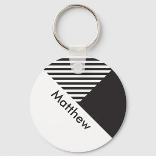 Llavero Geo Minimal Black White Stripes Custom Name Tag