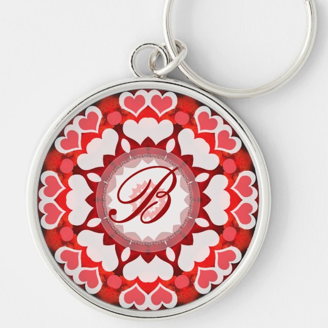 Llavero Geometría de dos corazones Monograma Keychain (Frente)