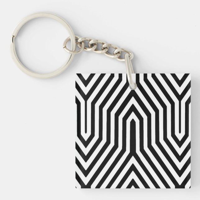 Llavero Geométrica Art Deco - blanco y negro (Frente)
