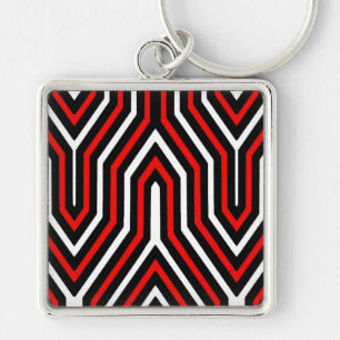 Llavero Geométrica Art Deco - rojo, negro y blanco