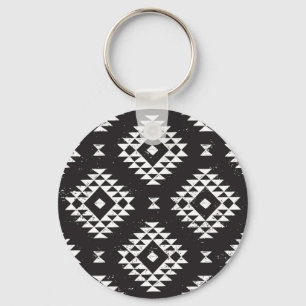 Llavero Geométrica Navajo: Tribal Blanco Negro.