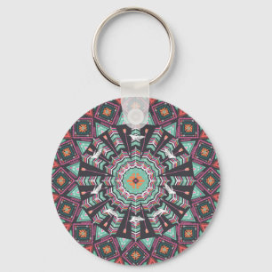 Llavero Geométrico azteca: patrón de círculo colorido