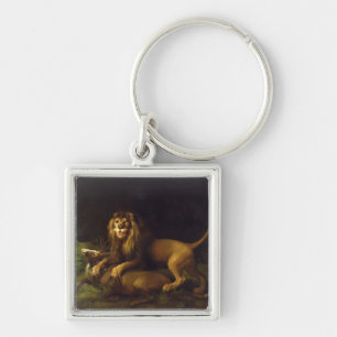 Llavero George Stubbs el un león que ataca un macho,