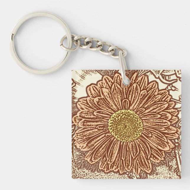 Llavero Gerbera Daisy Block Print - marrón y marrón (Frente)