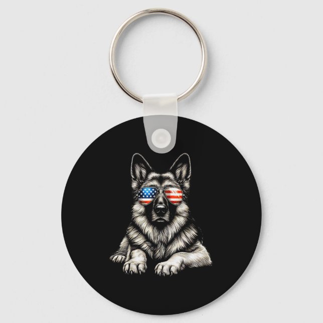 Llavero German Shepherd American Flag Sungles Patriotic  (Anverso)