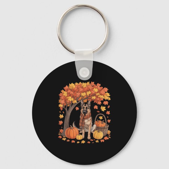 Llavero German Shepherd Dog Fall Scarf Pumpkin Autumn Than (Anverso)