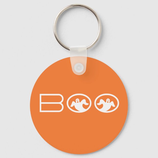Llavero Ghostly Boo Halloween Keychain, Naranja y Blanco (Anverso)