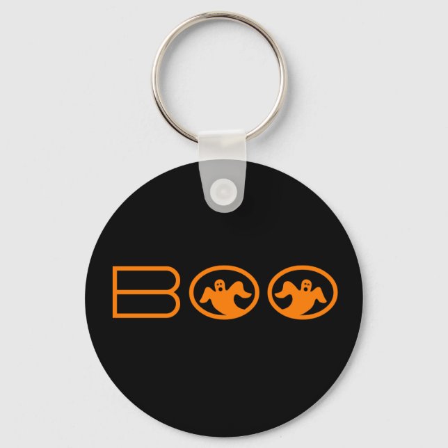 Llavero Ghostly Boo Halloween Keychain, negro y Naranja (Anverso)