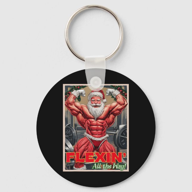Llavero Gimnasio Muscular Santa Claus Flexin todo el camin (Anverso)