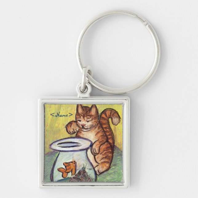 Llavero Ginger Kitty y Goldfish Personalizado Art Keychain (Frente)