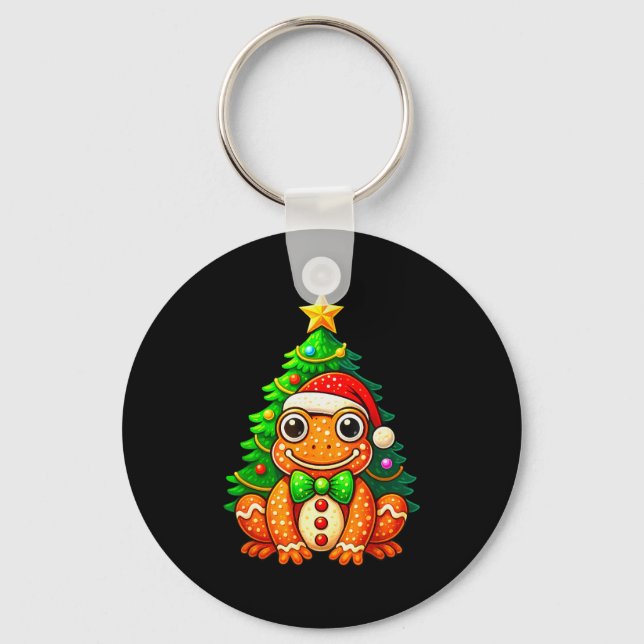 Llavero Gingerbread Frog Wearing Santa Hat Christmas Tree  (Anverso)