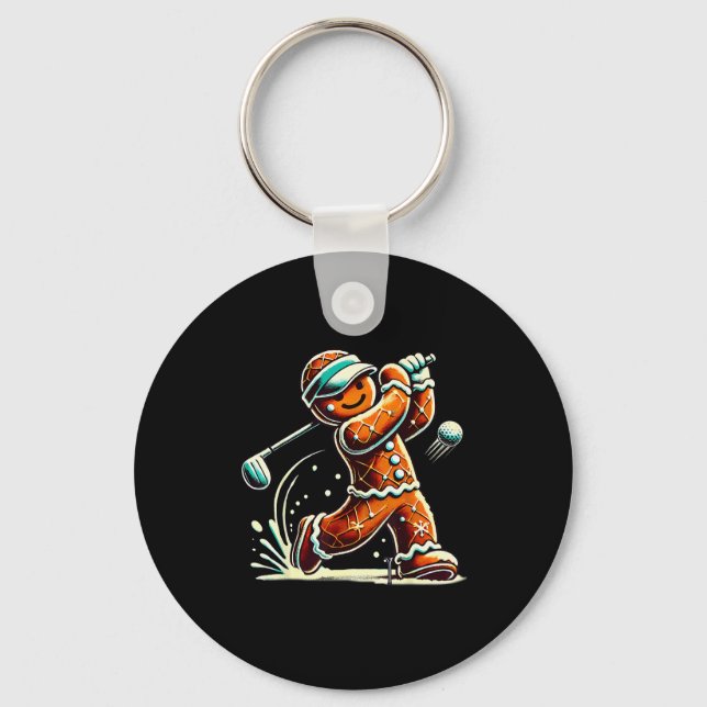 Llavero Gingerbread Playing Golf Ball Christmas Golf Lover (Anverso)