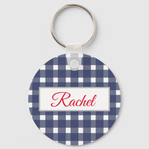 Llavero Gingham blanco azul personalizado