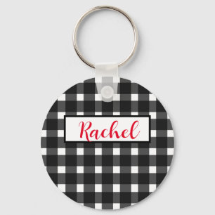 Llavero Gingham blanco negro personalizada