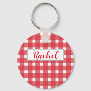 Llavero Gingham blanco rojo personalizado