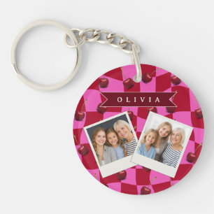 Llavero Gingham de Cereza Personalizado Retro con Nombre P