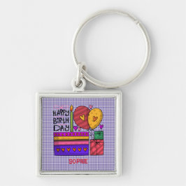 Llavero Gingham Purple & Red Brithday