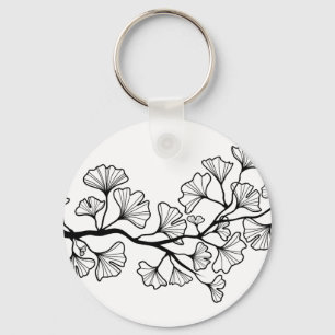 Llavero ginkgo negro con hojas