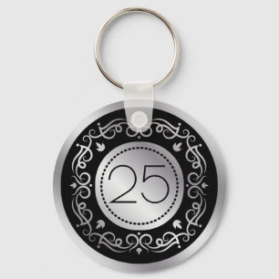 Llavero Gira negra plateada 25° aniversario Boda