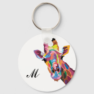 Llavero Girafa de arte pop colorida monogramada
