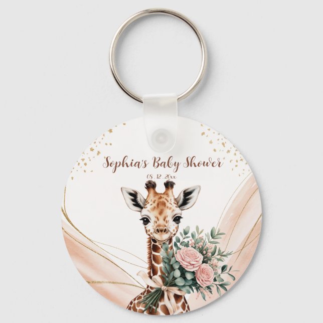 Llavero Girafa floral rosa Safari Baby Shower Favor (Anverso)