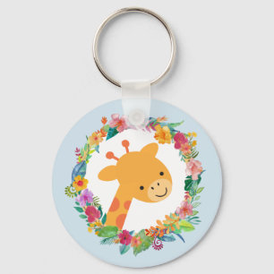 Llavero Giraffe cuta con una guirnalda floral acuática