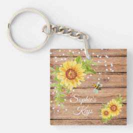 Llavero Girasol Amarillo Rústico Personalizado