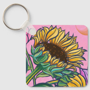 Llavero Girasol Artístico Amarillo Rosa Vibrante