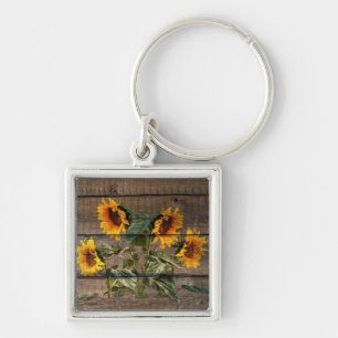 Llavero Girasol de madera de grano rústico