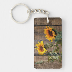 Llavero Girasol de madera de grano rústico
