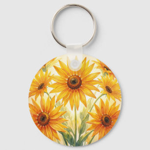 Llavero Girasoles al Acuarela Vibrantes Amarillo Naranja F