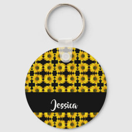 Llavero girasoles amarillos en negro