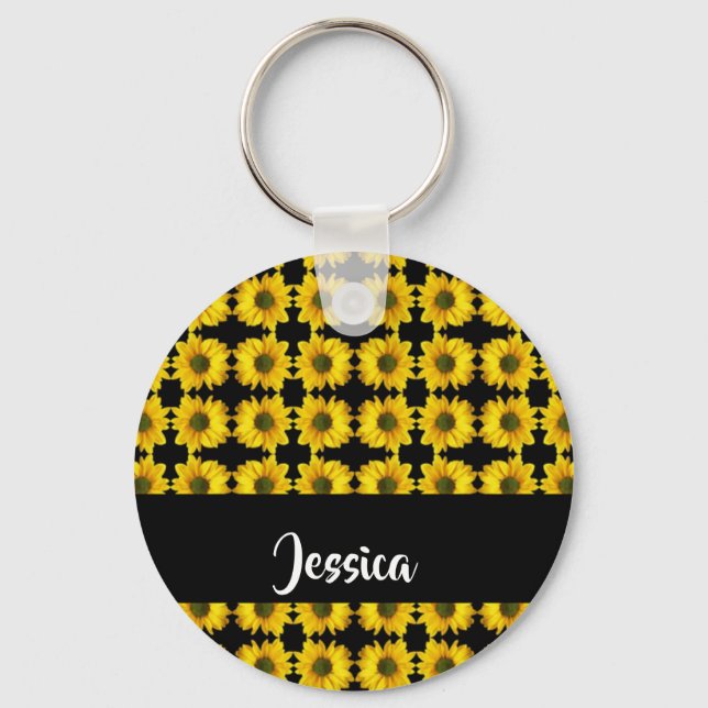 Llavero girasoles amarillos en negro (Anverso)
