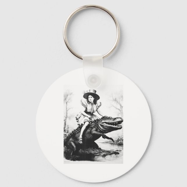 Llavero Girl Riding Alligator _ Weird Funny Florida Crocod (Anverso)