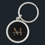 Llavero Girly Black Gold Monograma Nombre Elegante Guión d<br><div class="desc">Monograma de oro negro simple Moda elegante nombre de guión moderno cadena de claves inicial</div>