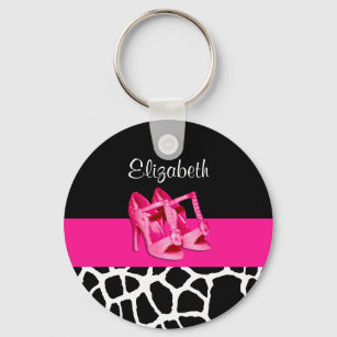 Llavero Girly Giraffe Imprimir zapatos rosados con nombre