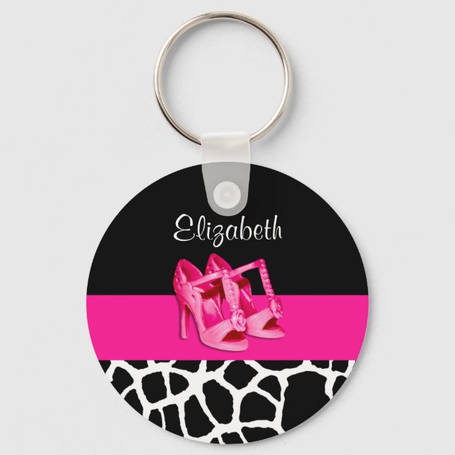 Llavero Girly Giraffe Imprimir zapatos rosados con nombre (Anverso)