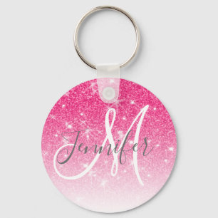 Llavero Girly Glam Purpurina rosa caliente Esparkles Monog