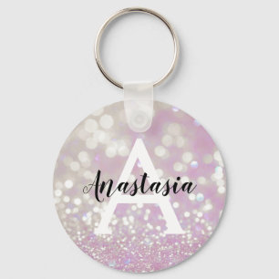 Llavero Girly Lilac Shimmer Purpurina Esparkles Monograma 