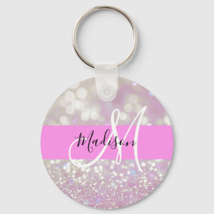 Llavero Girly Lilac Shimmer Purpurina Esparkles Monograma 