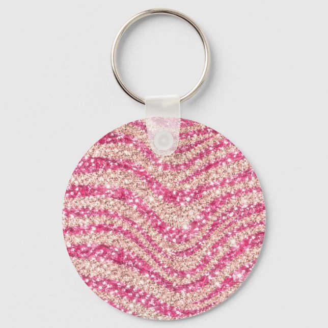 Llavero Girly Pink Blush Glitter Zebra Pattern             (Anverso)