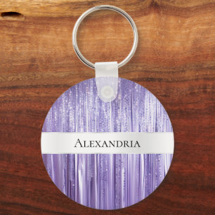 Llavero Girly Purple Glam Glitzy Tinsel Stripes