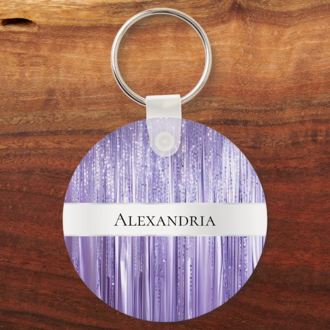 Llavero Girly Purple Glam Glitzy Tinsel Stripes (Anverso)