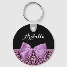 Girly Purple Jaguar Print Cute Bow con nombre