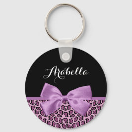 Llavero Girly Purple Jaguar Print Cute Bow con nombre